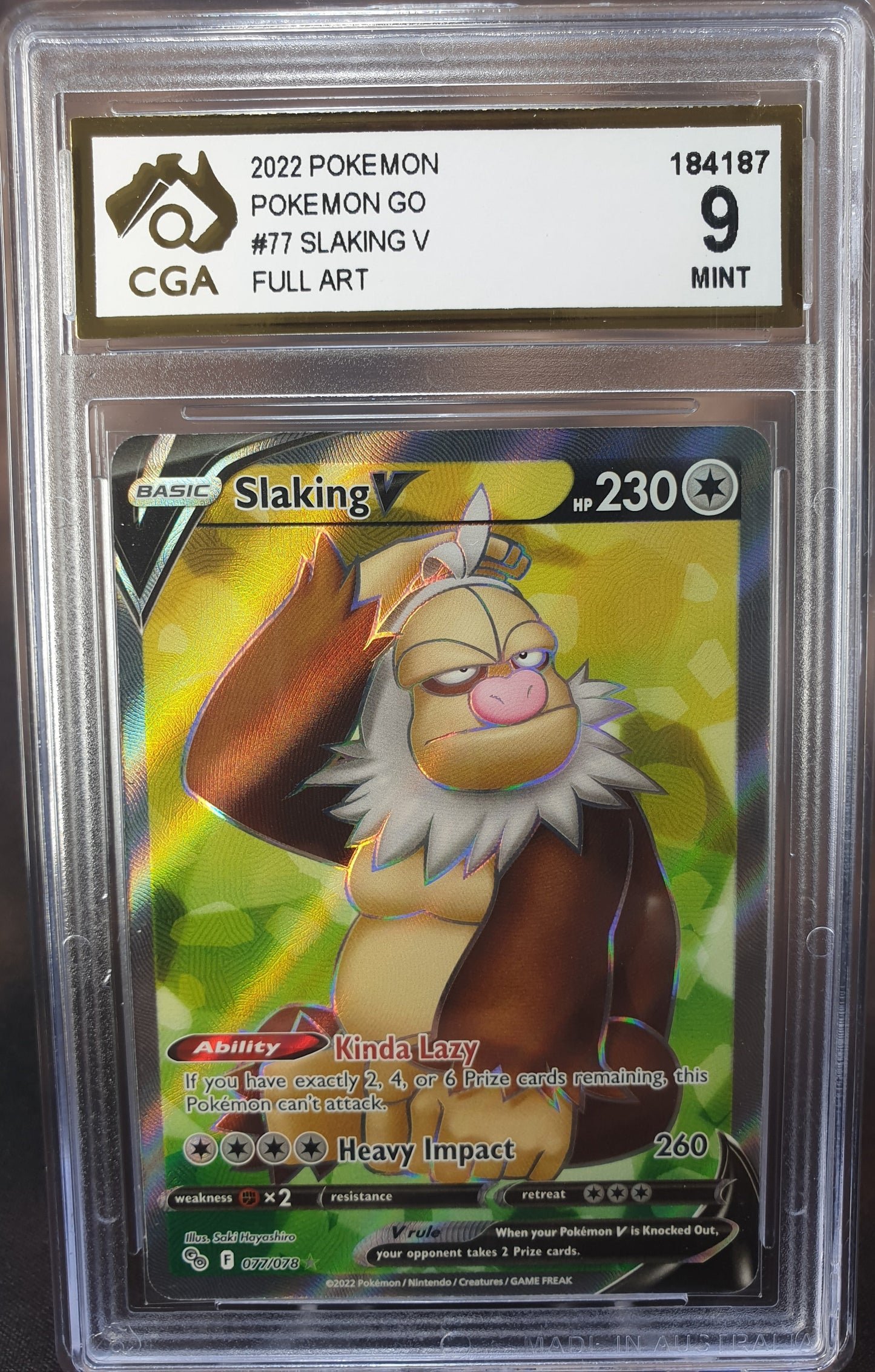 Slaking V 077/078 Pokemon Go CGA 9 POKEMON GRADED CARD