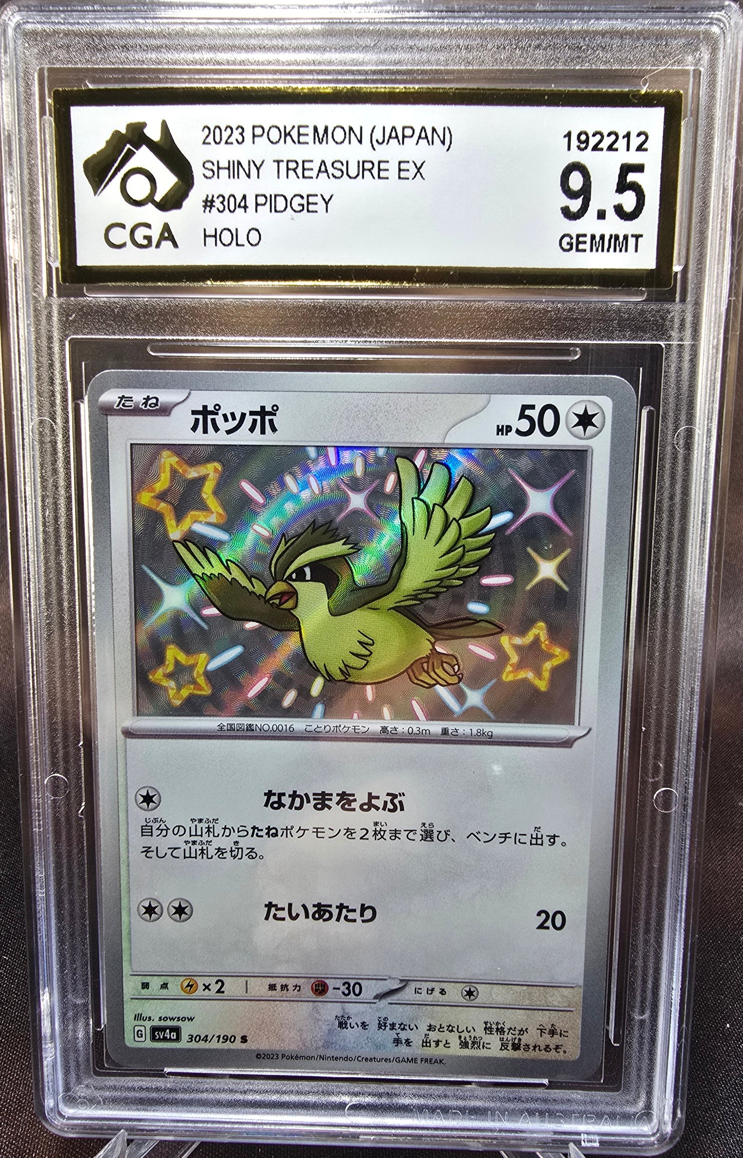 Pidgey 304/190 CGA 9.5 sv4a Pokemon Card Graded Japanese